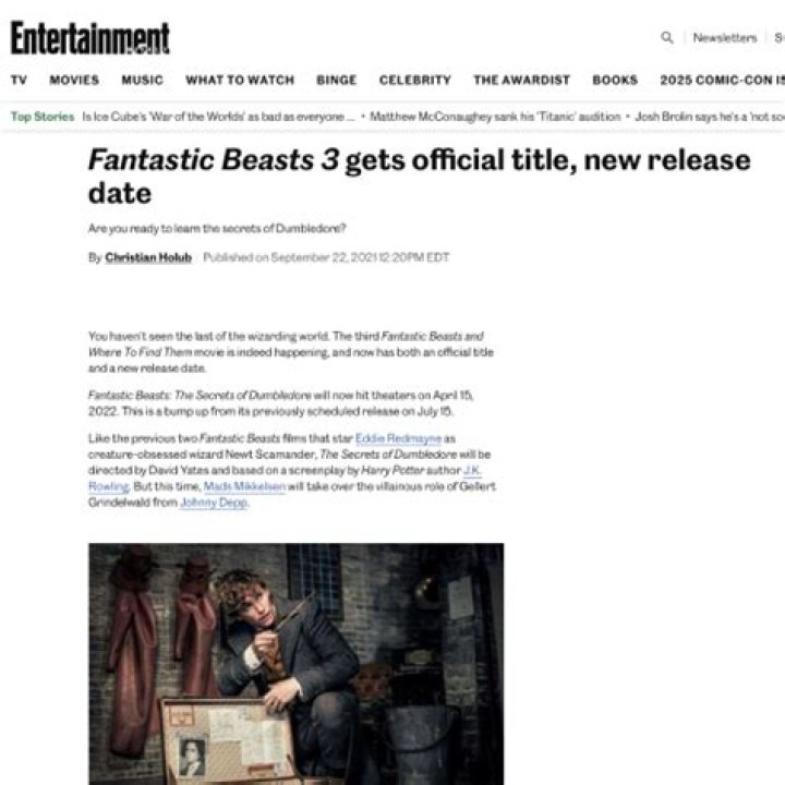 'Fantastic Beasts 3' release date moved up