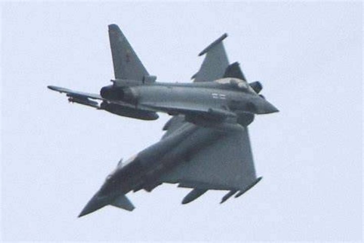 RAF fighter jets appear to narrowly miss each other during training exercise